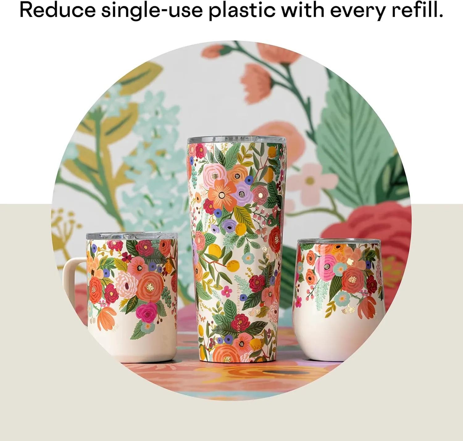 Corkcicle x Rifle Paper Co. Stemless Insulated Wine Glass Tumbler, Garden Party, 12 oz – Stainless Steel Stemless Wine Glass Keeps Beverages Cold 6hrs, Hot 3hrs – Non-Slip, Easy-Grip Insulated Cup