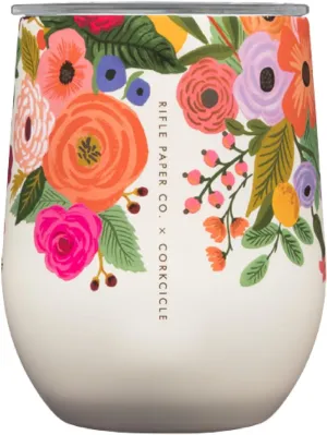 Corkcicle x Rifle Paper Co. Stemless Insulated Wine Glass Tumbler, Garden Party, 12 oz – Stainless Steel Stemless Wine Glass Keeps Beverages Cold 6hrs, Hot 3hrs – Non-Slip, Easy-Grip Insulated Cup