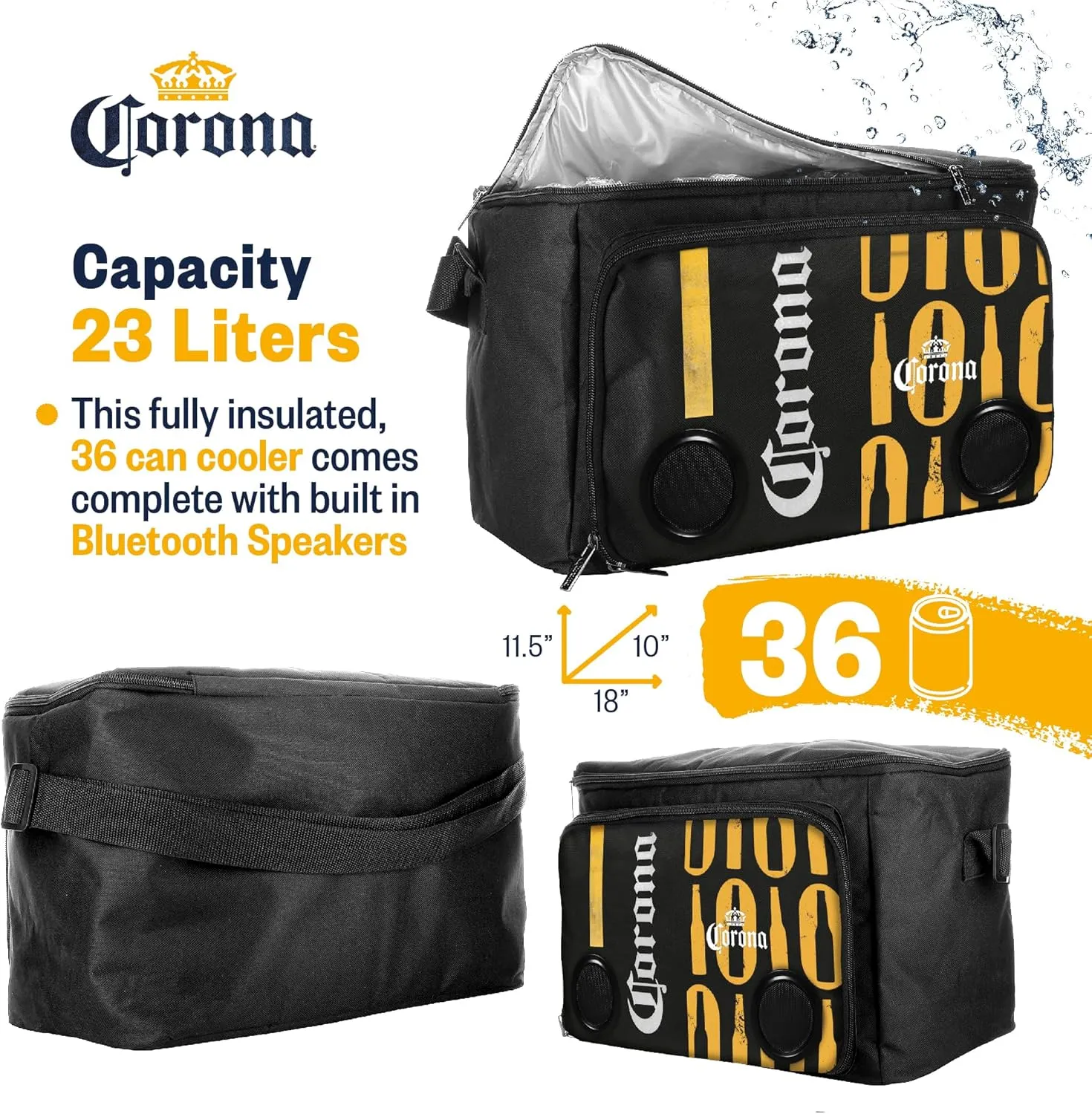 Corona Insulated Cooler with Speakers Holds 36 cans - Modern Floating Cooler with Speakers Super Portable Travel Cooler Durable Speaker with Bluetooth for Parties, Festivals, Boats, and Beaches