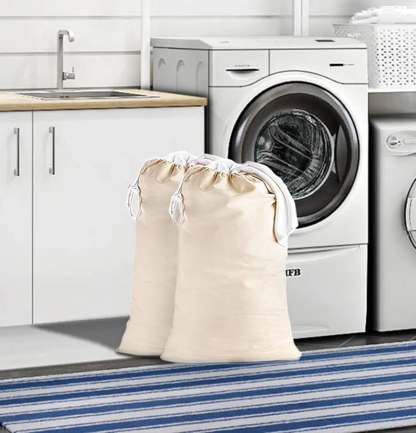 Cotton Craft - 2 Pack Extra Large 100% Cotton Canvas Heavy Duty Laundry Bags - Natural Cotton - 28"x36" - Versatile - Multi Use