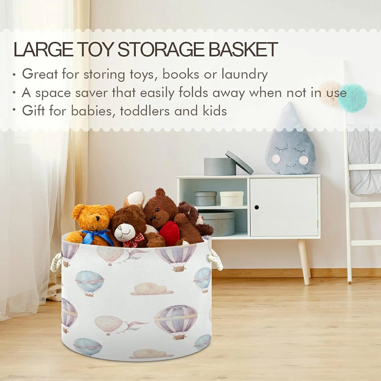 Cotton Rope Basket Watercolor Hot Air Balloon Baby Laundry Basket for Blankets Toys Storage Basket