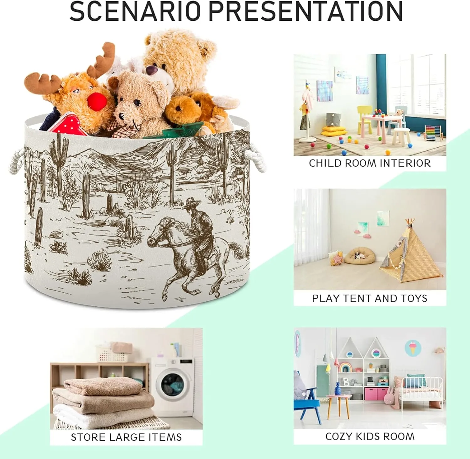 Cotton Rope Basket Western Desert Cowboy Baby Laundry Basket for Blankets Toys Storage Basket