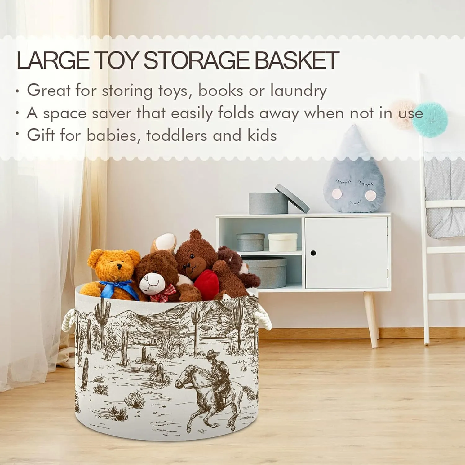 Cotton Rope Basket Western Desert Cowboy Baby Laundry Basket for Blankets Toys Storage Basket