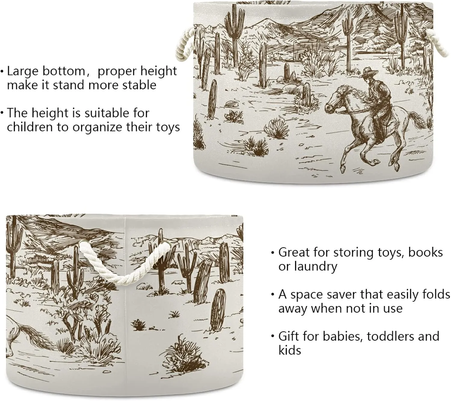Cotton Rope Basket Western Desert Cowboy Baby Laundry Basket for Blankets Toys Storage Basket