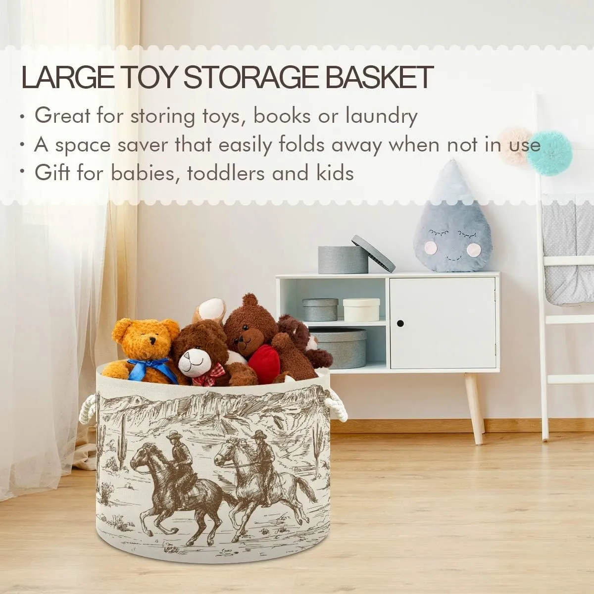 Cotton Rope Laundry Basket, Beige, 20x14 Inch, Collapsible, Western Desert Cowboy Style