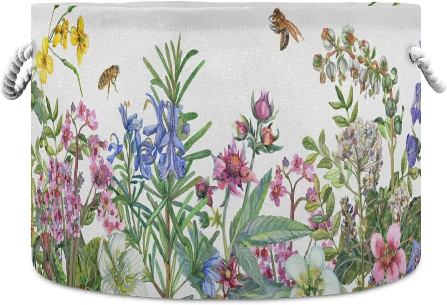 Cotton Rope Laundry Basket Wildflowers Baby Laundry Basket for Blankets Toys Storage Basket