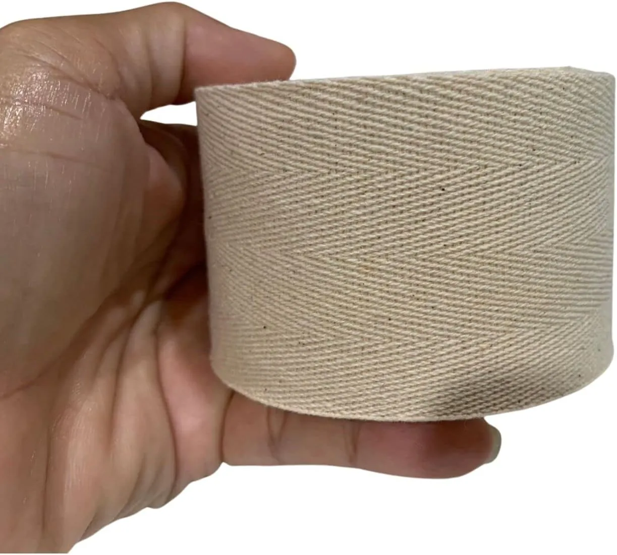 Cotton Webbing Strap 5 Yards Herringbone Twill Tape Trim Sewing Twill Ribbon Strapping Fabric for DIY Crafts Sewing Supplies (Beige, 2 inch)