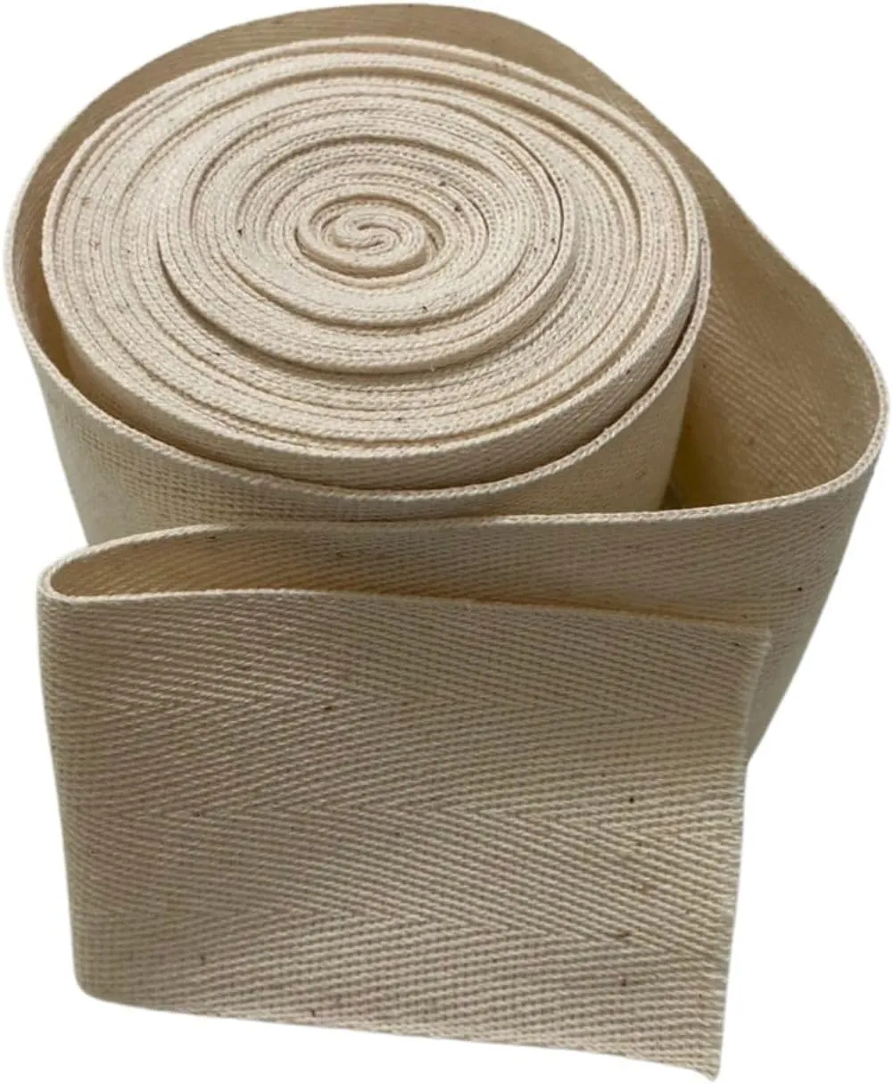 Cotton Webbing Strap 5 Yards Herringbone Twill Tape Trim Sewing Twill Ribbon Strapping Fabric for DIY Crafts Sewing Supplies (Beige, 2 inch)