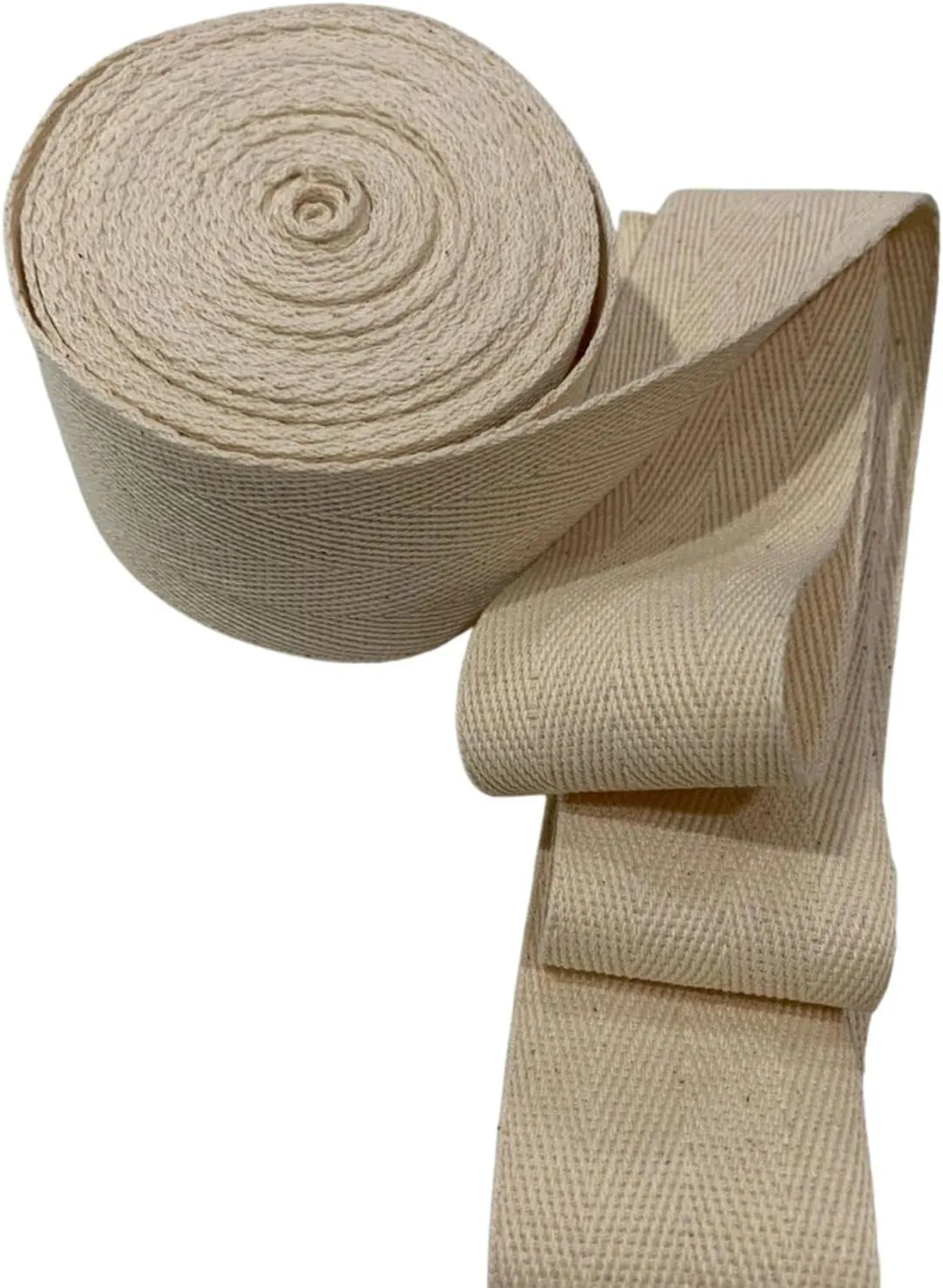 Cotton Webbing Strap 5 Yards Herringbone Twill Tape Trim Sewing Twill Ribbon Strapping Fabric for DIY Crafts Sewing Supplies (Beige, 2 inch)