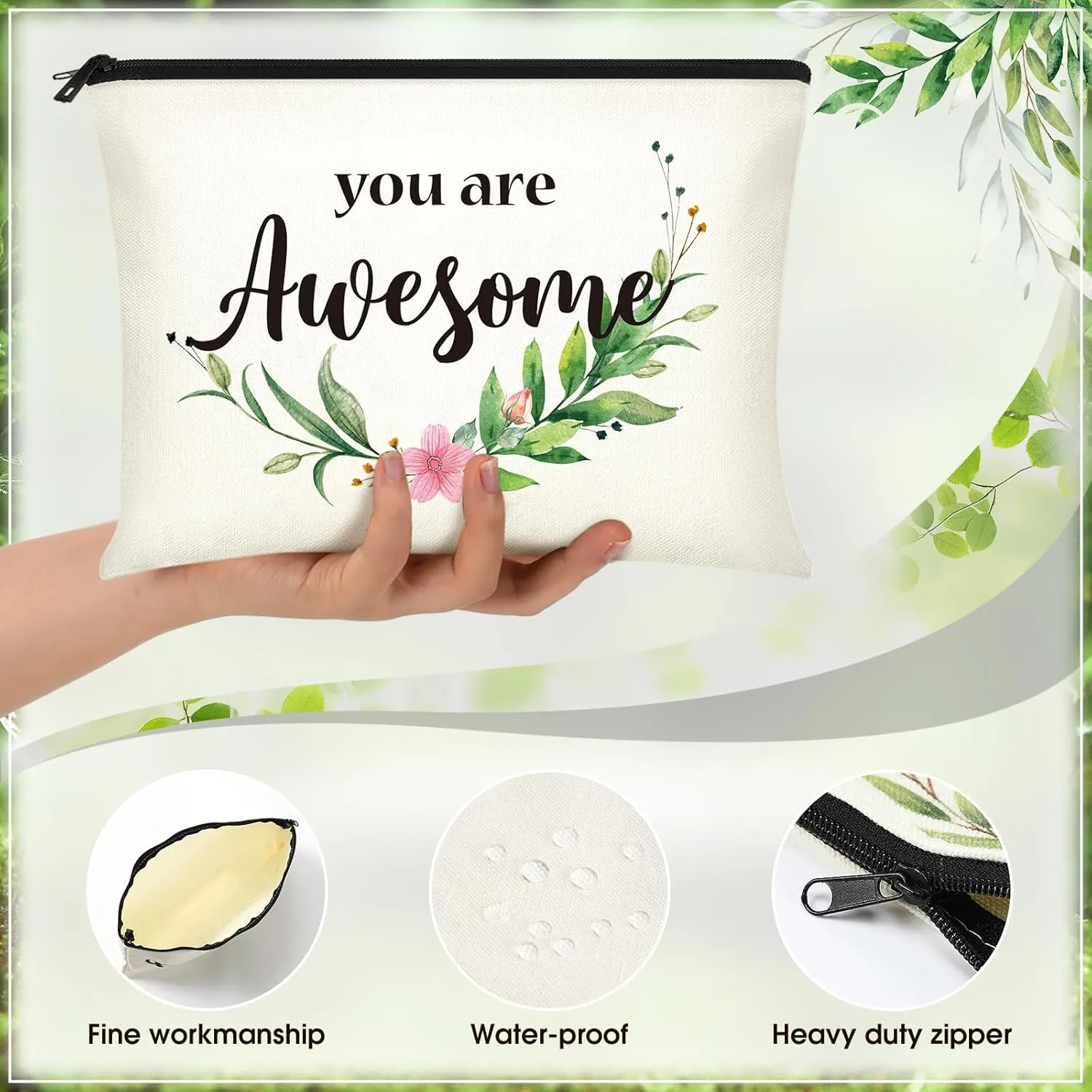 Coume 12 Pieces Thank You Gift Makeup Bags Inspirational Gifts for Social Worker Nurse Women Appreciation Gift for Colleague Coworkers Teacher Volunteer Cosmetic Bags for Birthday(Fresh,Green)