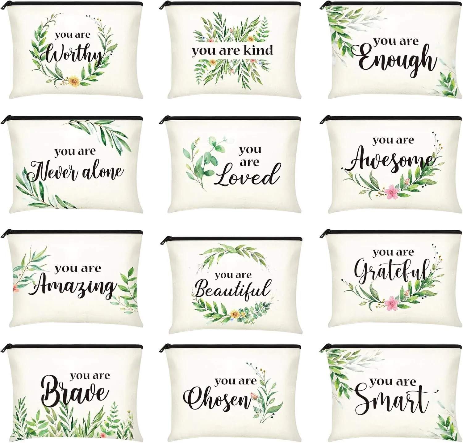 Coume 12 Pieces Thank You Gift Makeup Bags Inspirational Gifts for Social Worker Nurse Women Appreciation Gift for Colleague Coworkers Teacher Volunteer Cosmetic Bags for Birthday(Fresh,Green)