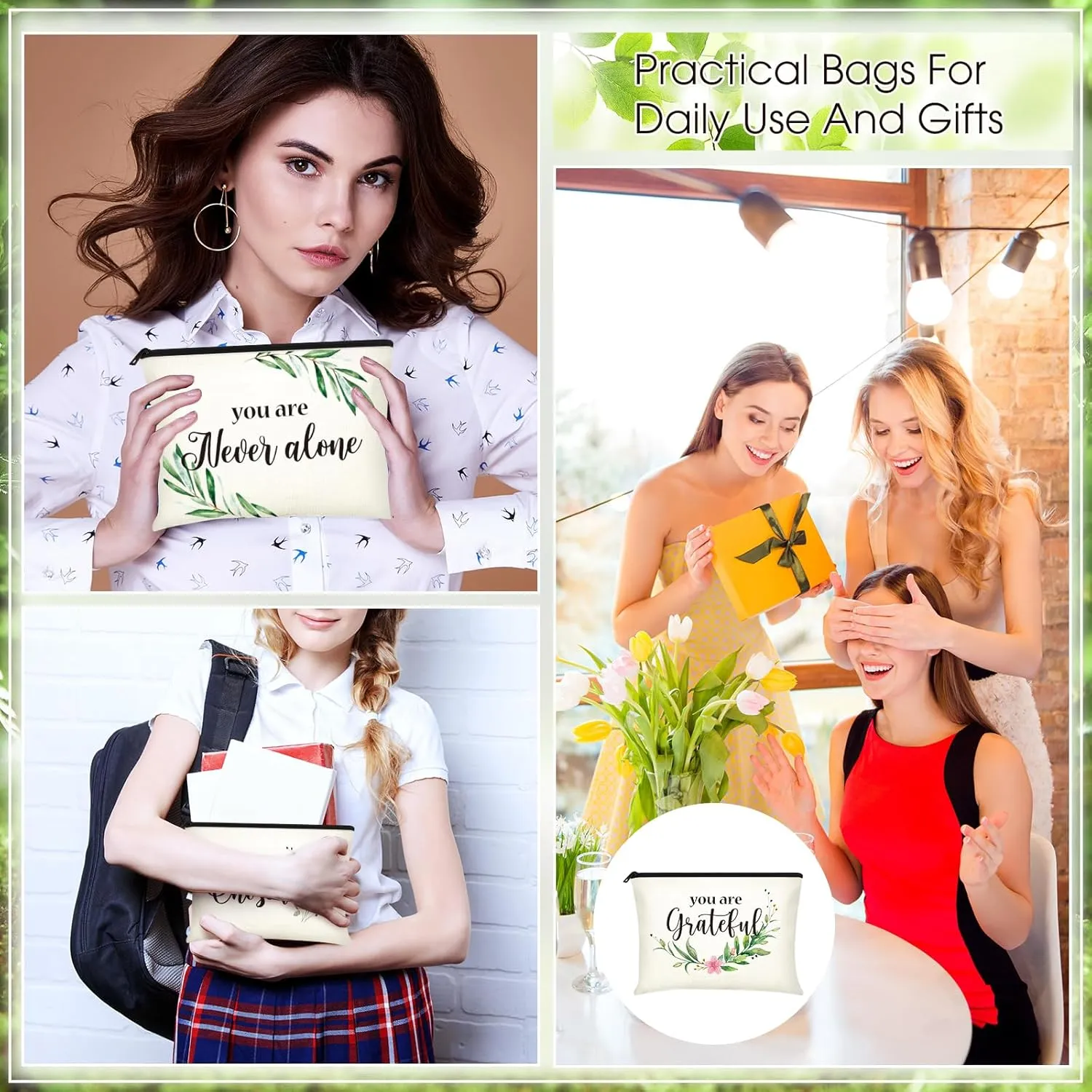 Coume 12 Pieces Thank You Gift Makeup Bags Inspirational Gifts for Social Worker Nurse Women Appreciation Gift for Colleague Coworkers Teacher Volunteer Cosmetic Bags for Birthday(Fresh,Green)