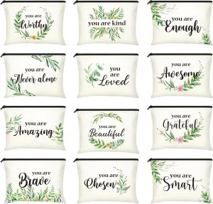 Coume 12 Pieces Thank You Gift Makeup Bags Inspirational Gifts for Social Worker Nurse Women Appreciation Gift for Colleague Coworkers Teacher Volunteer Cosmetic Bags for Birthday(Fresh,Green)