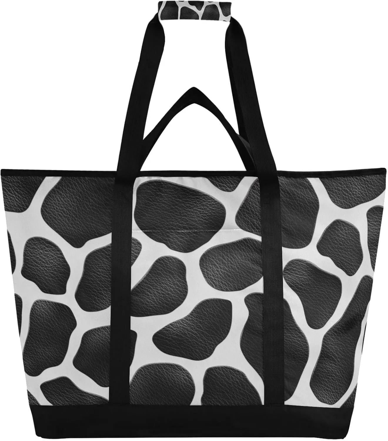 Cow Print Reusable Insulated Lunchbox Cooler Bag, Leakproof Kitchen Grocery Bag Collapsible Portable Cooler Tote Bag for Picnic, Camping, Office, Travel