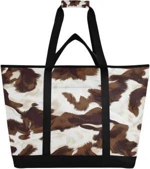 Cow Texture Pattern Reusable Insulated Lunchbox Cooler Bag, Leakproof Kitchen Grocery Bag Collapsible Portable Cooler Tote Bag for Picnic, Camping, Office, Travel