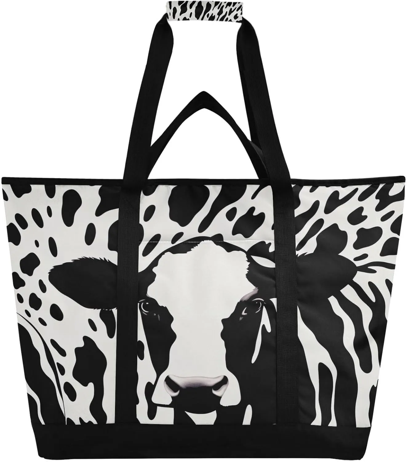Cow Texture Reusable Insulated Lunchbox Cooler Bag, Leakproof Kitchen Grocery Bag Collapsible Portable Cooler Tote Bag for Picnic, Camping, Office, Travel