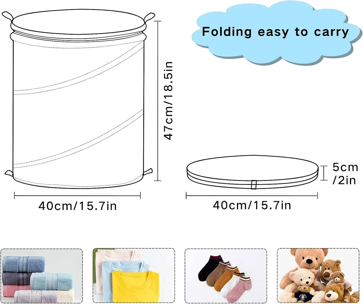 Cream Cupcakes with Rose Cherry Seamless Pink Hearts on Turquoise Pop Up Laundry Hamper, Collapsible Dirty Clothes Basket with Zipper Lid, Storage Bag Washing Bin for Room College Dorm Travel