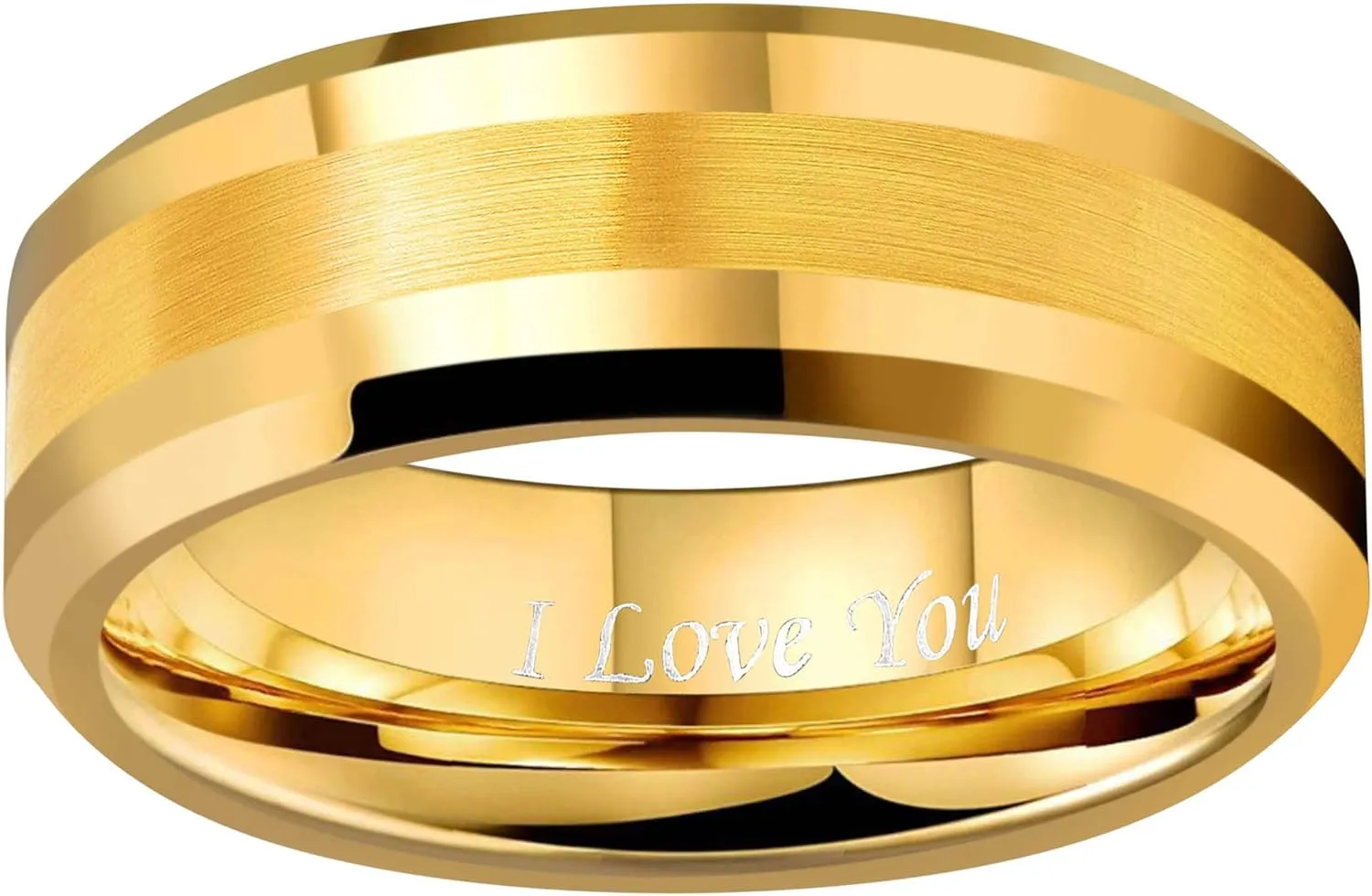CROWNAL 6mm 8mm 10mm Silver/Gold Tungsten Carbide Wedding Band Ring Engraved I Love You Men Women Brushed Strip Beveled Edge Size 4 To 17