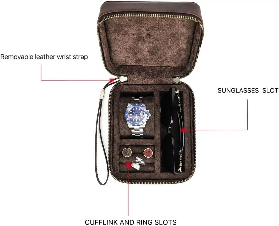 Cufflinks Box Leather Watch Case Glasses Holder for Men Travel Jewelry Storage Organizer Small Padded Tray for Cufflinks Watch Band Sunglasses Rings Studs