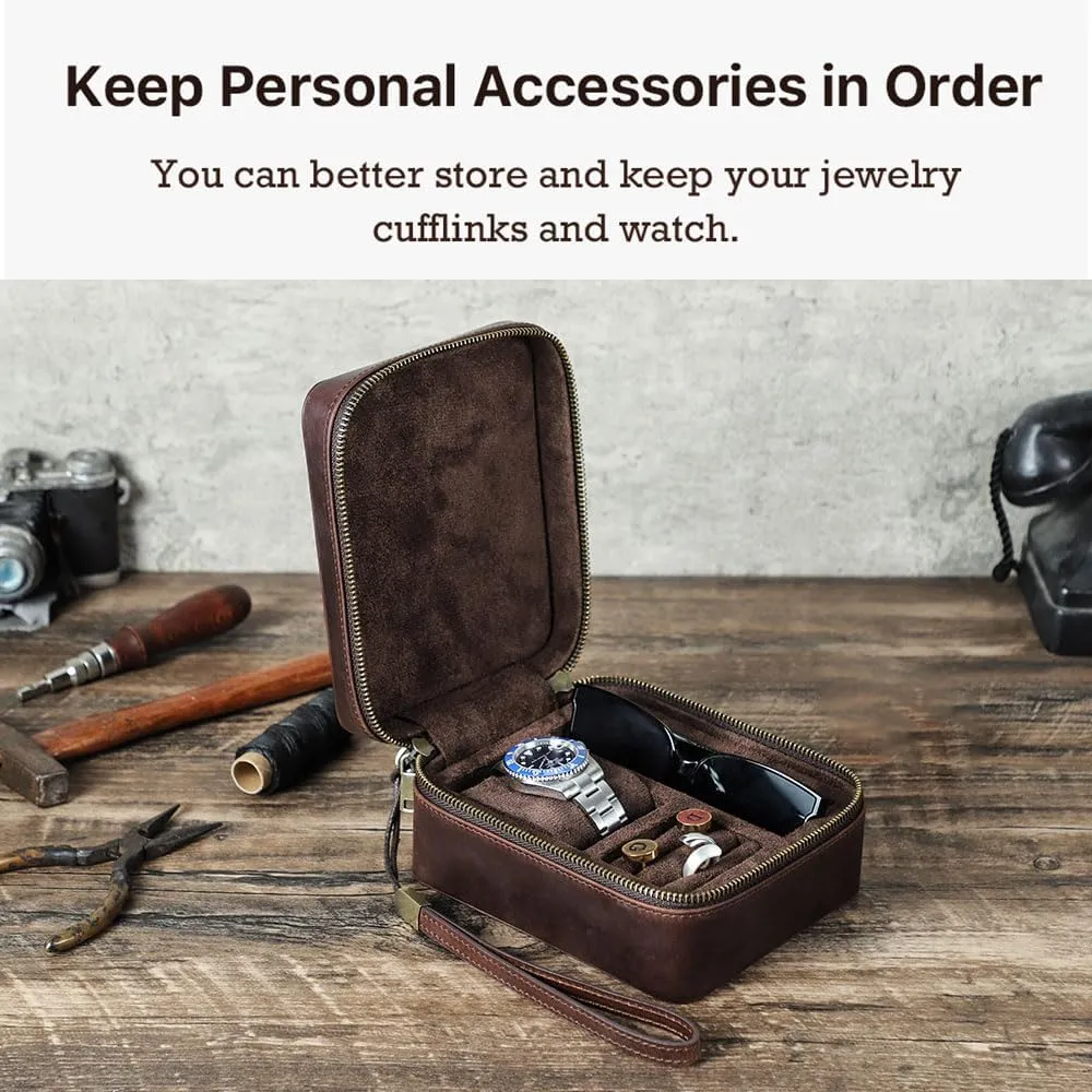 Cufflinks Box Leather Watch Case Glasses Holder for Men Travel Jewelry Storage Organizer Small Padded Tray for Cufflinks Watch Band Sunglasses Rings Studs