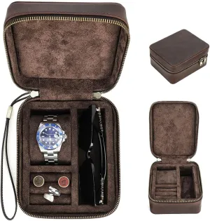 Cufflinks Box Leather Watch Case Glasses Holder for Men Travel Jewelry Storage Organizer Small Padded Tray for Cufflinks Watch Band Sunglasses Rings Studs