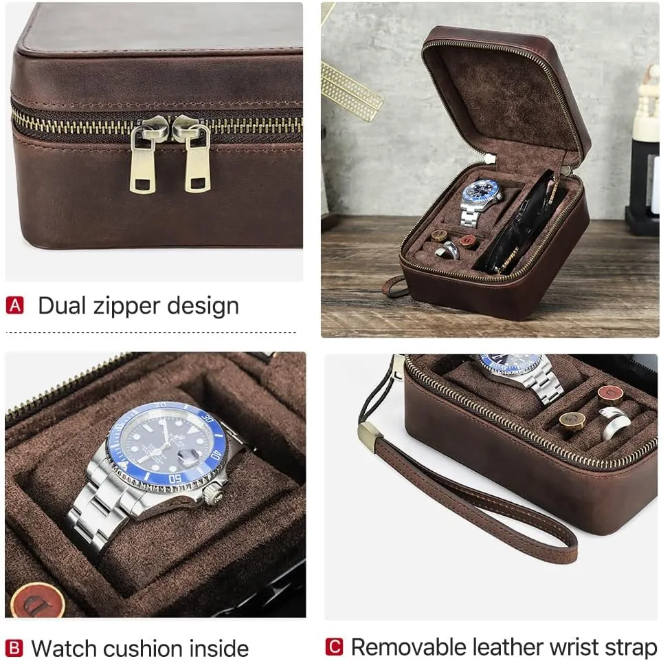 Cufflinks Box Leather Watch Case Glasses Holder for Men Travel Jewelry Storage Organizer Small Padded Tray for Cufflinks Watch Band Sunglasses Rings Studs