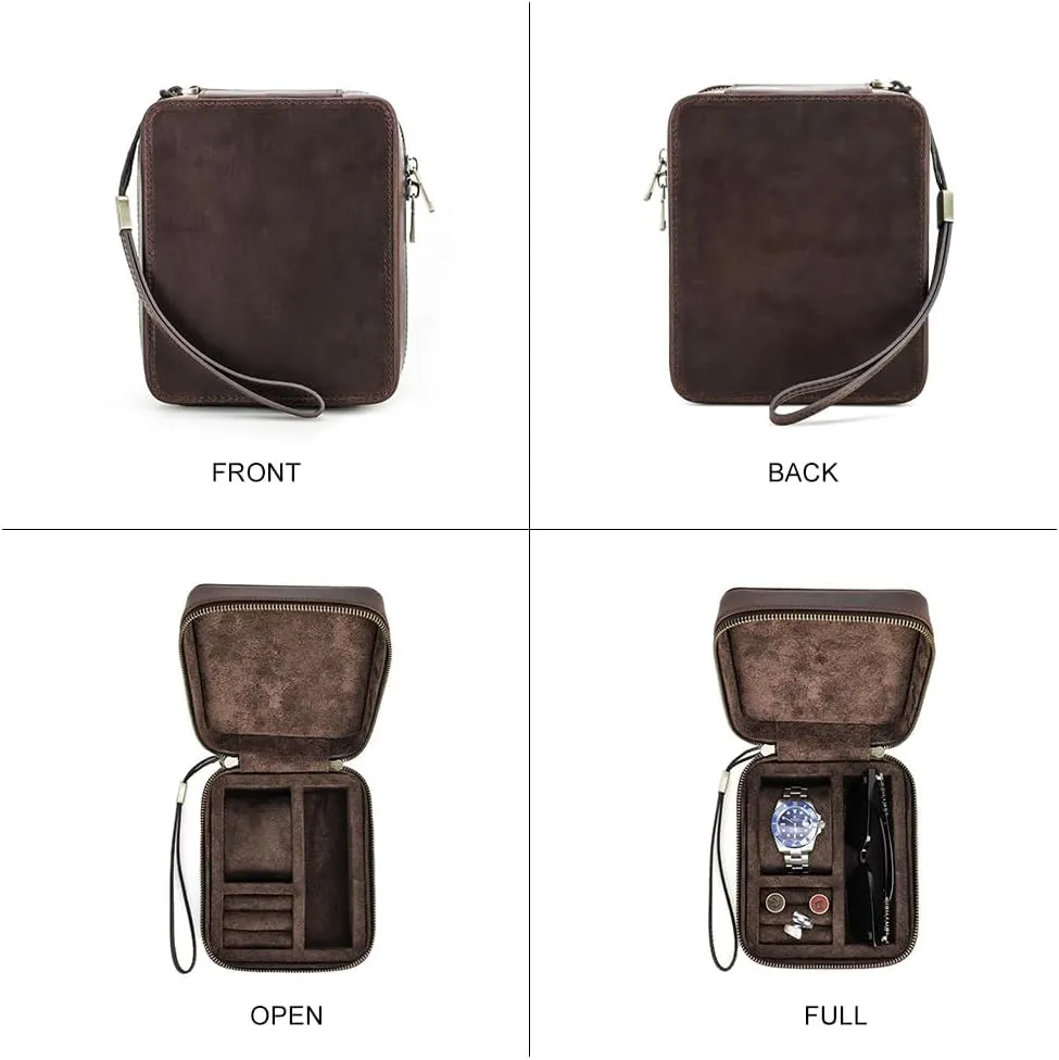 Cufflinks Box Leather Watch Case Glasses Holder for Men Travel Jewelry Storage Organizer Small Padded Tray for Cufflinks Watch Band Sunglasses Rings Studs