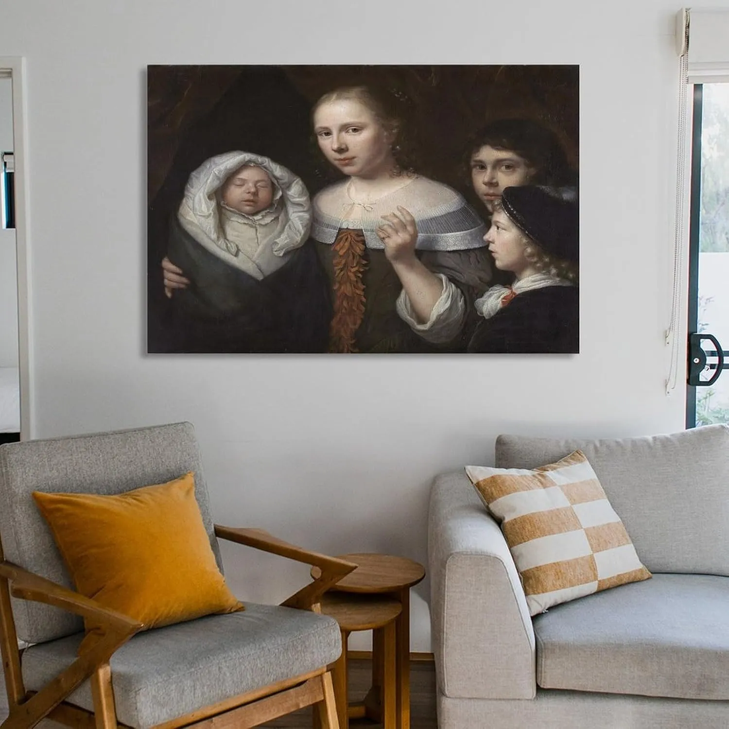 CUI HUA SHI Wallerant Vaillant - Portrait of A Young Woman with Three Children HD Print on Canvas Painting Wall Art for Living Room Decor Boy Gift 16x24inch(40x60cm)