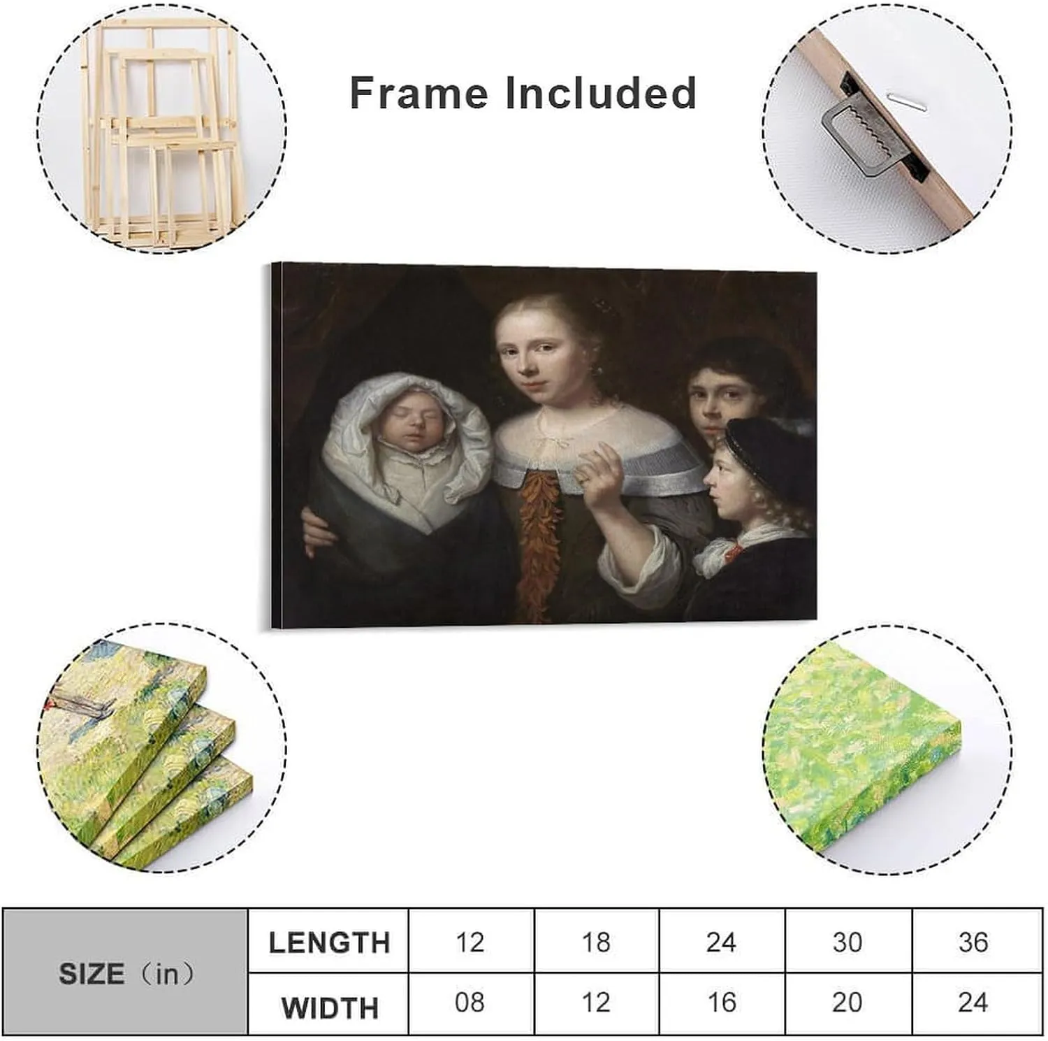 CUI HUA SHI Wallerant Vaillant - Portrait of A Young Woman with Three Children HD Print on Canvas Painting Wall Art for Living Room Decor Boy Gift 16x24inch(40x60cm)