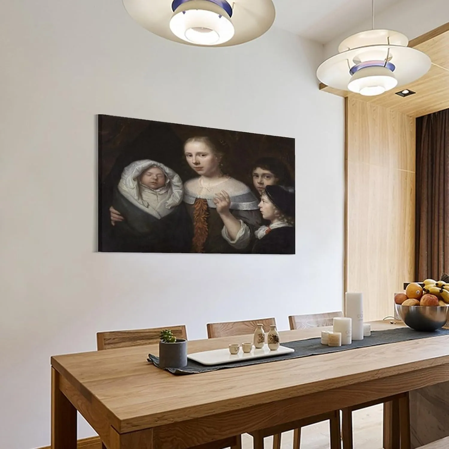 CUI HUA SHI Wallerant Vaillant - Portrait of A Young Woman with Three Children HD Print on Canvas Painting Wall Art for Living Room Decor Boy Gift 16x24inch(40x60cm)