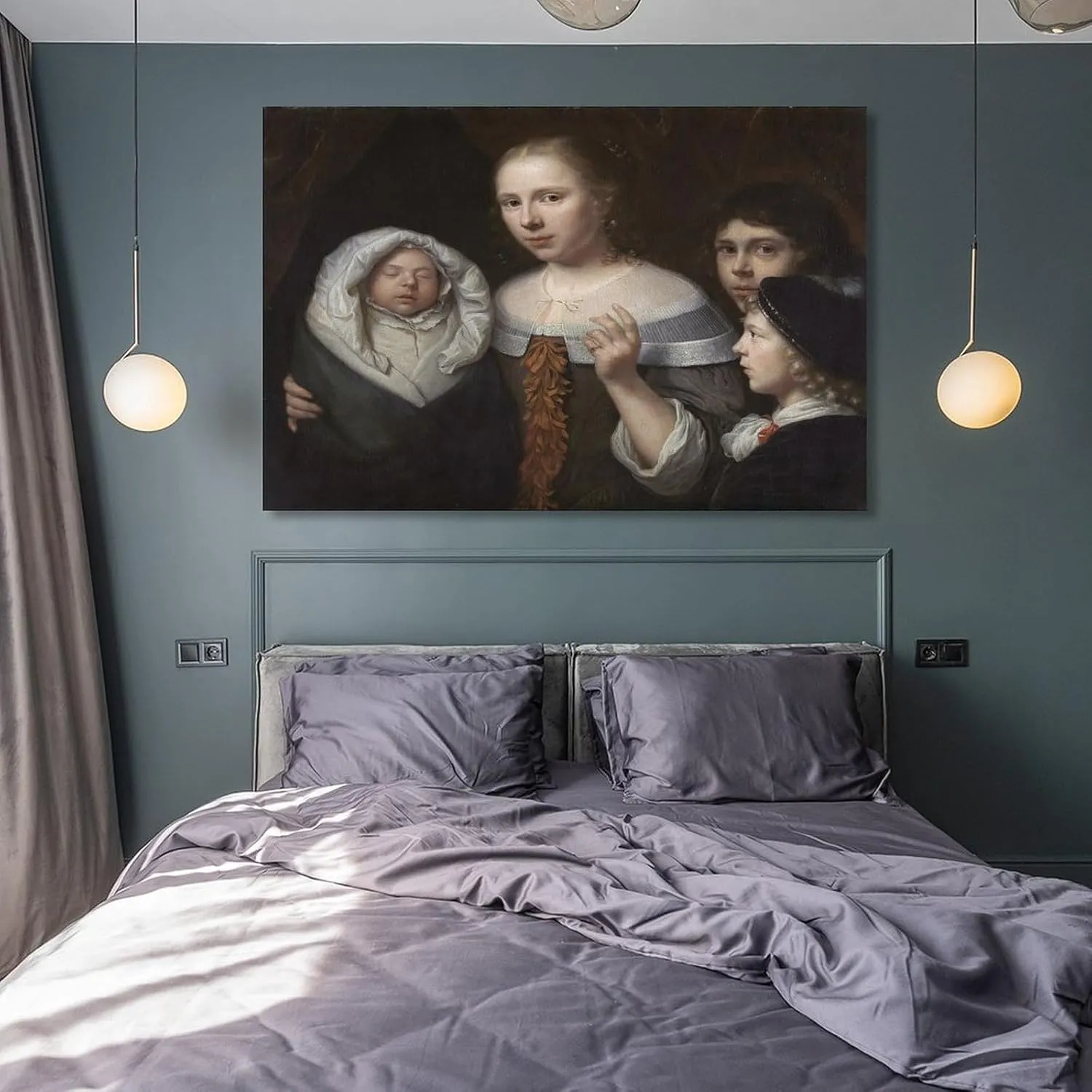 CUI HUA SHI Wallerant Vaillant - Portrait of A Young Woman with Three Children HD Print on Canvas Painting Wall Art for Living Room Decor Boy Gift 16x24inch(40x60cm)