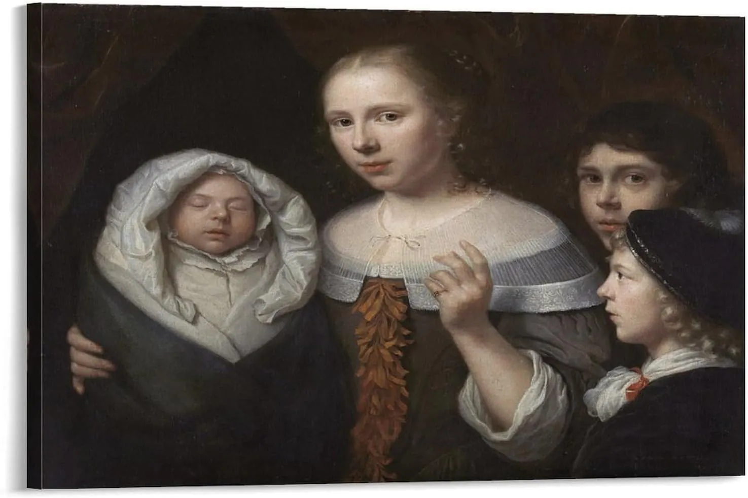 CUI HUA SHI Wallerant Vaillant - Portrait of A Young Woman with Three Children HD Print on Canvas Painting Wall Art for Living Room Decor Boy Gift 16x24inch(40x60cm)