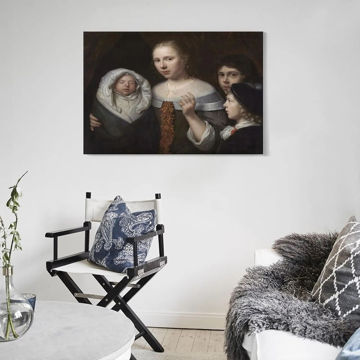 CUI HUA SHI Wallerant Vaillant - Portrait of A Young Woman with Three Children HD Print on Canvas Painting Wall Art for Living Room Decor Boy Gift 16x24inch(40x60cm)