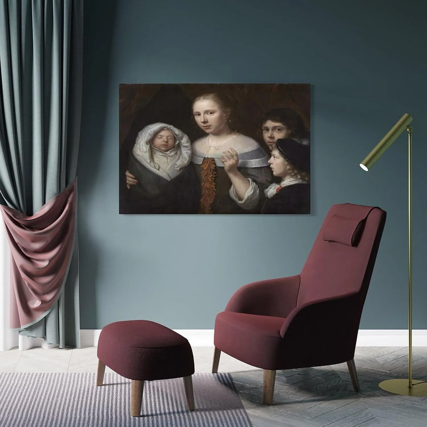CUI HUA SHI Wallerant Vaillant - Portrait of A Young Woman with Three Children HD Print on Canvas Painting Wall Art for Living Room Decor Boy Gift 16x24inch(40x60cm)