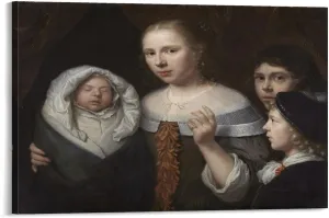 CUI HUA SHI Wallerant Vaillant - Portrait of A Young Woman with Three Children HD Print on Canvas Painting Wall Art for Living Room Decor Boy Gift 16x24inch(40x60cm)