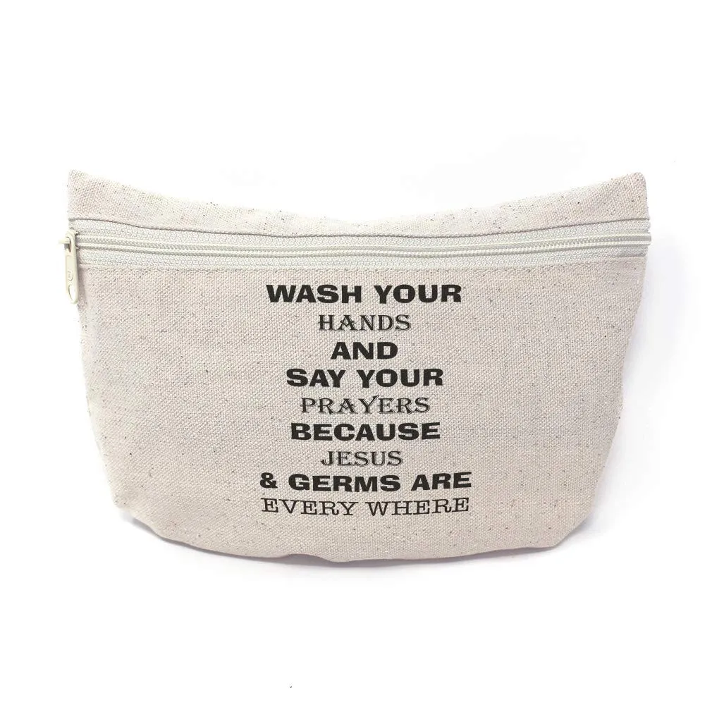 Custom Canvas Makeup Bag Wash Your Hands and Say Prayers Funny & Novelty Humor School Supplies Pencil Tote Pouch 9x6 Inches Natural Design Only