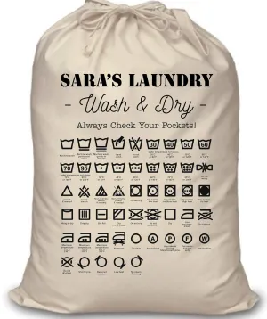 Custom Laundry Bag with Washing Instructions Personalized Laundry Lag Laundry Symbol Customized Laundry Bag Laundry Bag for College Dorm Custom Printed Laundry Bag, Personalized Laundry Lag