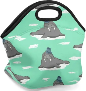 Cute Cartoon Walrus Insulated Lunch Bag Women Reusable Lunch Tote Bag for Men Adults Neoprene Cooler Lunch Box for Work Travel Picnic Food