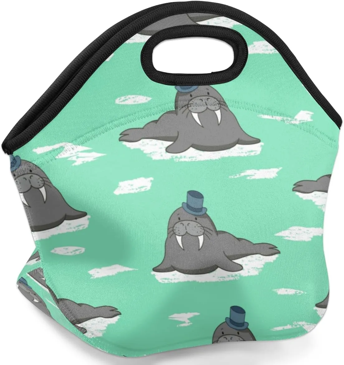 Cute Cartoon Walrus Insulated Lunch Bag Women Reusable Lunch Tote Bag for Men Adults Neoprene Cooler Lunch Box for Work Travel Picnic Food