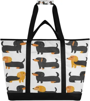 Cute Dog Reusable Insulated Lunchbox Cooler Bag, Leakproof Kitchen Grocery Bag Collapsible Portable Cooler Tote Bag for Picnic, Camping, Office, Travel