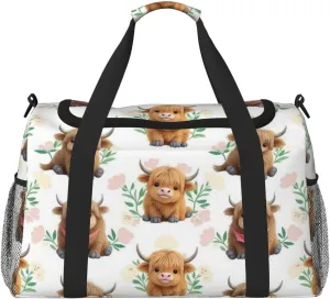 Cute Highland Cow Travel Duffel Bag Tote Bag Sports Gym Bag For Women And Men
