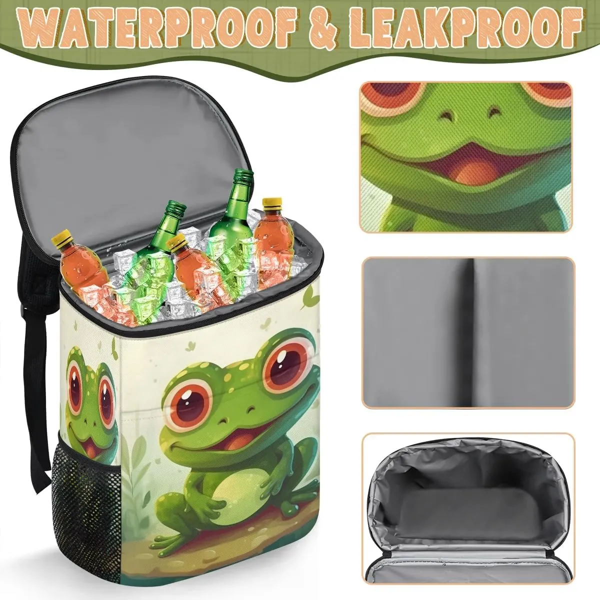 Cute Kawaii Frog Backpack Cooler Leakproof Insulated Cooler Bag Beach Travel Camping Lunch Backpack for Men Women