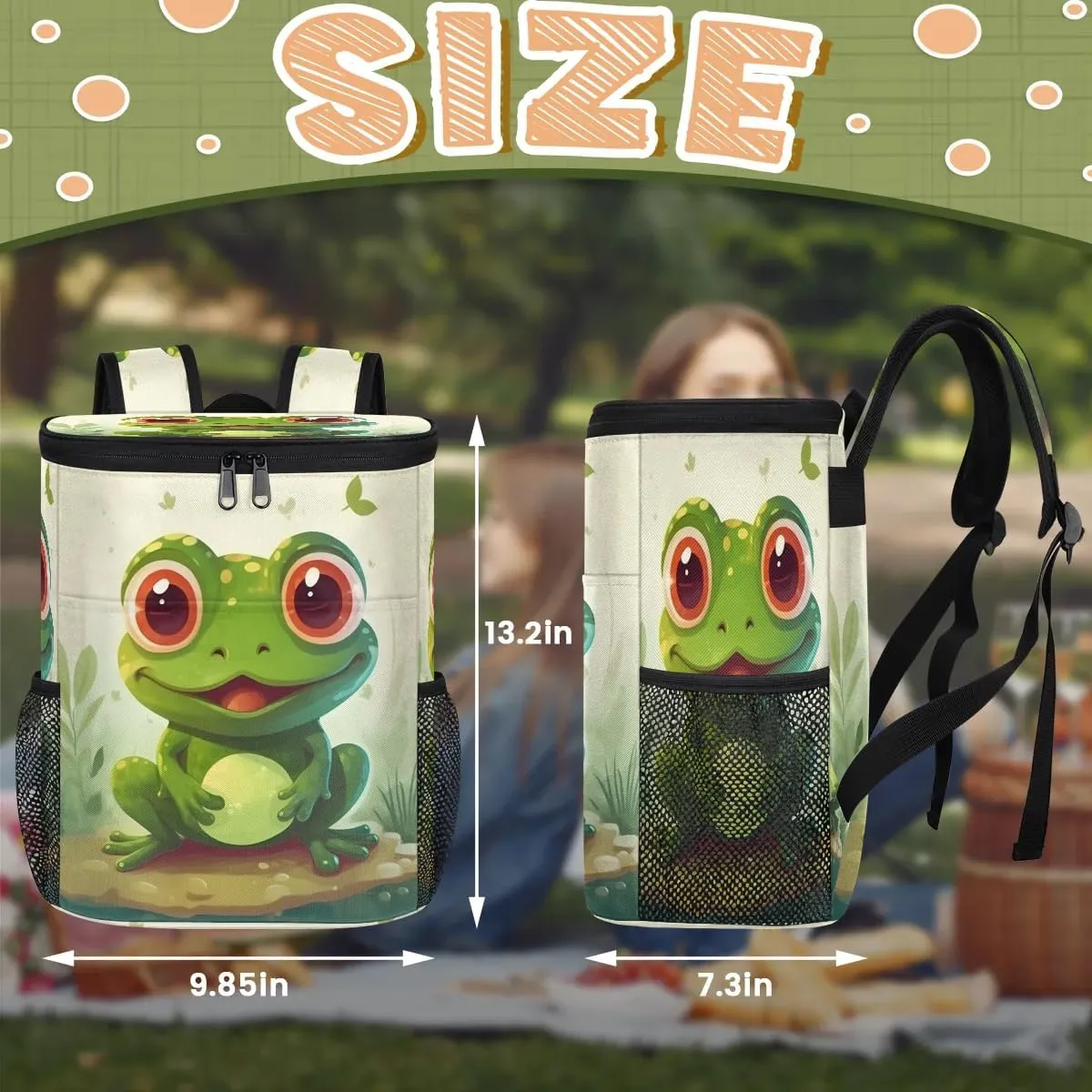 Cute Kawaii Frog Backpack Cooler Leakproof Insulated Cooler Bag Beach Travel Camping Lunch Backpack for Men Women