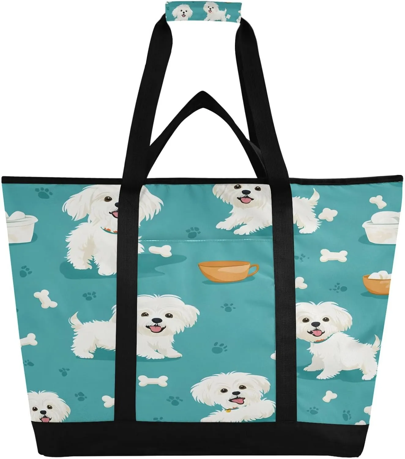 Cute Little Dog Reusable Insulated Lunchbox Cooler Bag, Leakproof Kitchen Grocery Bag Collapsible Portable Cooler Tote Bag for Picnic, Camping, Office, Travel