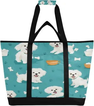 Cute Little Dog Reusable Insulated Lunchbox Cooler Bag, Leakproof Kitchen Grocery Bag Collapsible Portable Cooler Tote Bag for Picnic, Camping, Office, Travel