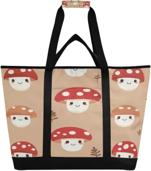 Cute Mushrooms Reusable Insulated Lunchbox Cooler Bag, Leakproof Kitchen Grocery Bag Collapsible Portable Cooler Tote Bag for Picnic, Camping, Office, Travel