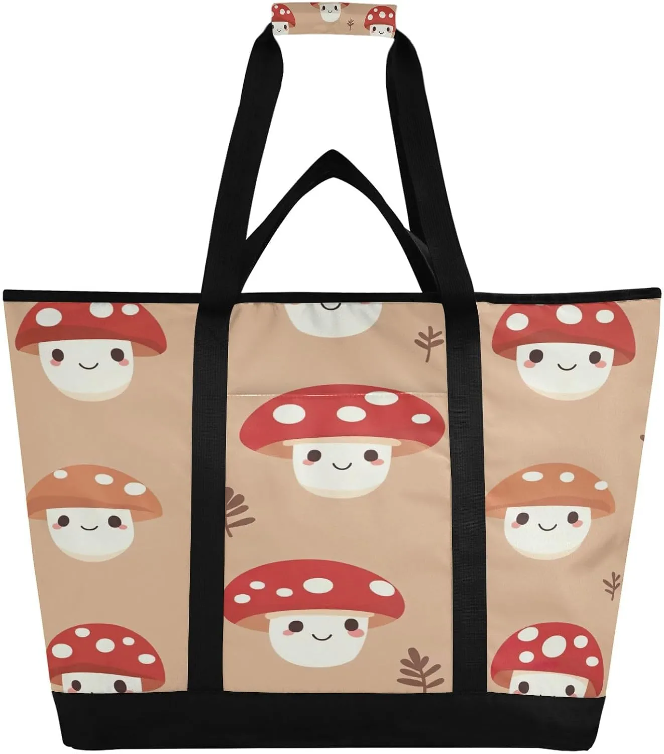 Cute Mushrooms Reusable Insulated Lunchbox Cooler Bag, Leakproof Kitchen Grocery Bag Collapsible Portable Cooler Tote Bag for Picnic, Camping, Office, Travel