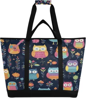 Cute Owls Reusable Insulated Lunchbox Cooler Bag, Leakproof Kitchen Grocery Bag Collapsible Portable Cooler Tote Bag for Picnic, Camping, Office, Travel