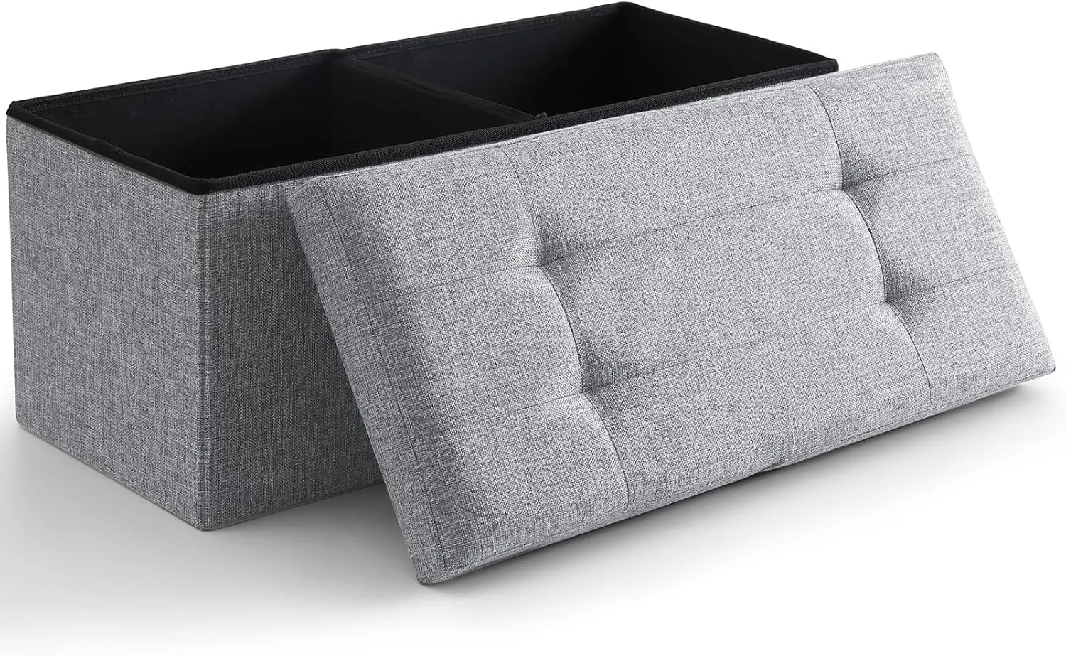 CUYOCA Storage Ottoman Beach Foldable Seat Footrest Shoe Bench End of Bed Storage with Flipping Lid, 75L Storage Space, 30 inches Linen Fabric Grey¡­