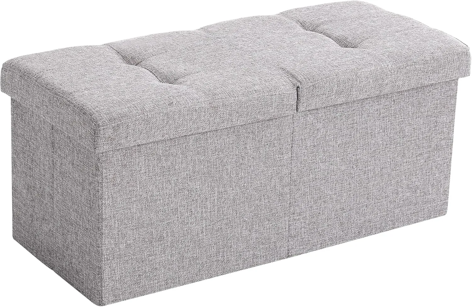 CUYOCA Storage Ottoman Beach Foldable Seat Footrest Shoe Bench End of Bed Storage with Flipping Lid, 75L Storage Space, 30 inches Linen Fabric Grey¡­